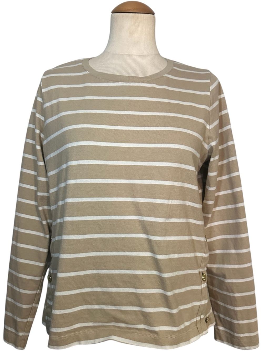 J.Crew Factory Striped Crewneck Top Tan White Size Medium